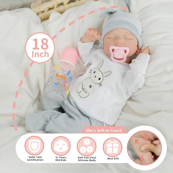 18 inch Realistic Baby Doll Girl Newborn with Soft Cloth Body With Vinyl Limbs - Picture 3 of 6